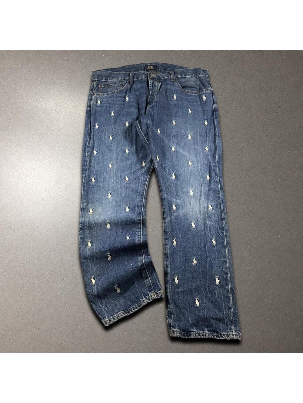 Polo Ralph Lauren Sullivan Slim All Over Pony Embroidered Jeans - Fits 36x30!